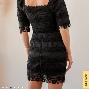 Black Lace Square Neck Dress